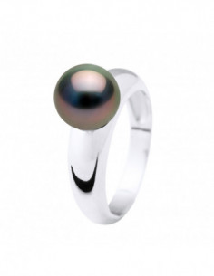 Ring Plata Volumen 925 y cuentas tahitian redondas 9 mm - Poe