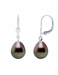 Boucles d'Oreilles Pendantes en Argent 925 avec Perles de Tahiti Poires 9 mm - KARAM