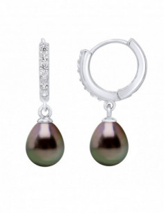 Silver and zirconium oxes with Tahitian pearl pears 8 mm - Mapito