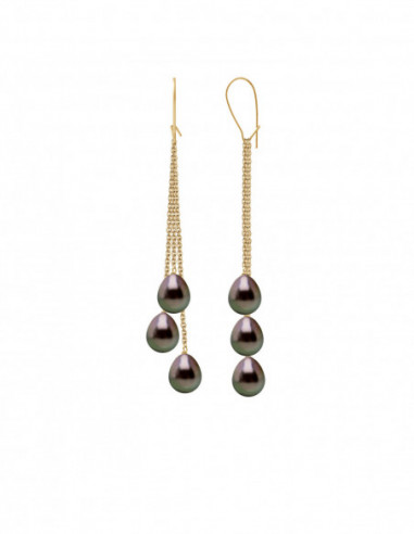 Pendientes de colgantes de oro con 6 cuentas tahitian 8 mm Poir - Magarava