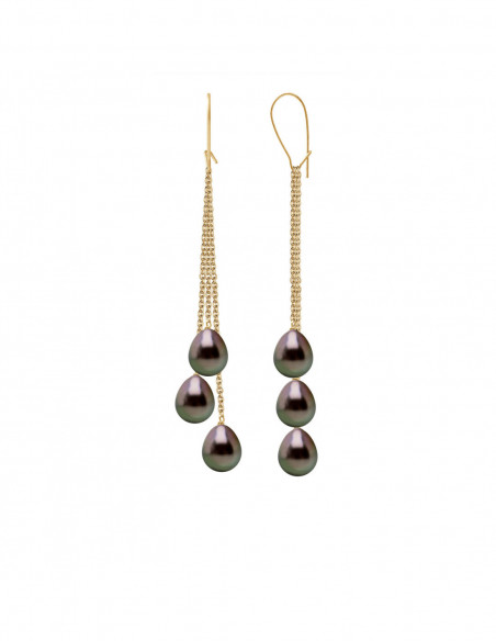 Pendientes de colgantes de oro con 6 cuentas tahitian 8 mm Poir - Magarava