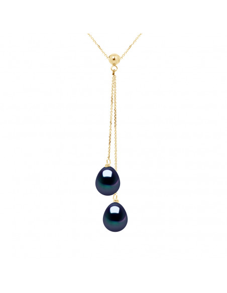 Collier Toi et Moi Or Blanc Véritable Perle Blanche et Noire