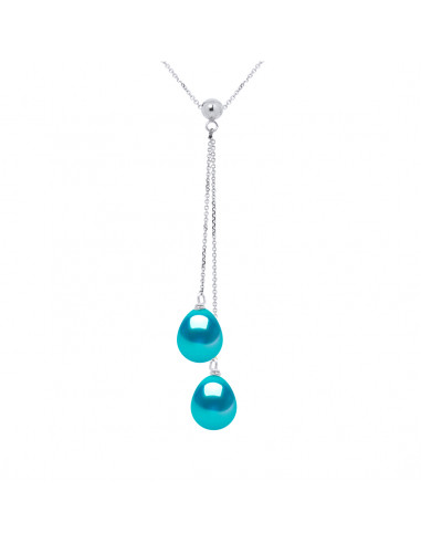 Collier Toi et Moi Or Blanc Véritable Perle Blanche et Noire