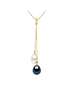 Necklace you and me Genuine white white and black pearl