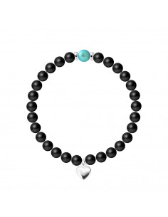 Bracelet Breloque Coeur - Perle de Culture et Agate Noire Matte - Argent 925 - NAÏLA