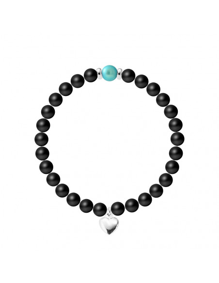 Braccialetto di sangue cuore - Cultura perla e Agata nera Matte - 925 Argento - Naïla