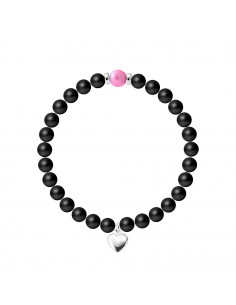 Heart Blood Bracelet - Culture Pearl and Black Agate Matte - 925 Silver - Naïla