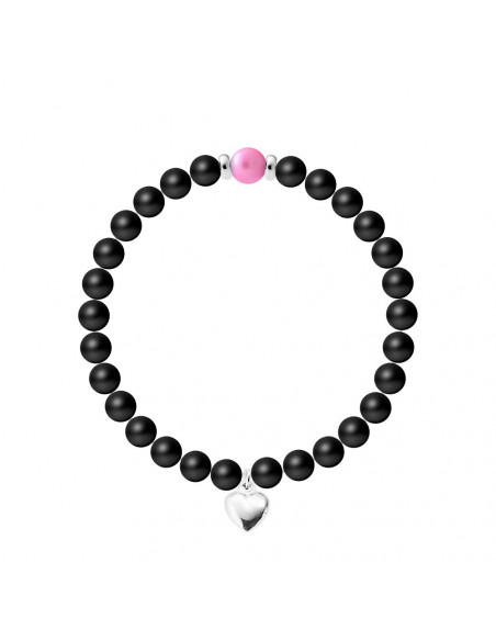 Braccialetto di sangue cuore - Cultura perla e Agata nera Matte - 925 Argento - Naïla