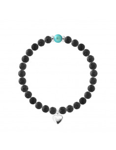 Pulsera del encanto del corazón - Piedra de cultura y piedra de lava - Plata 925 - Nadia