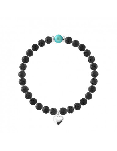 Pulsera del encanto del corazón - Piedra de cultura y piedra de lava - Plata 925 - Nadia