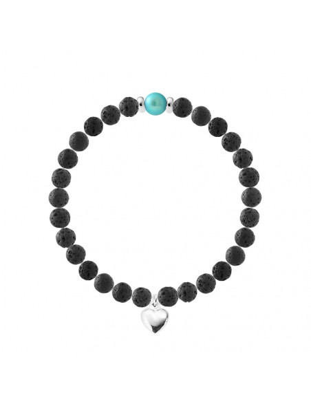 Pulsera del encanto del corazón - Piedra de cultura y piedra de lava - Plata 925 - Nadia