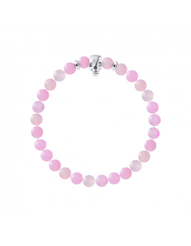 Bracelet Tête de Mort et Agate Rose - Argent 925 - SKULLY