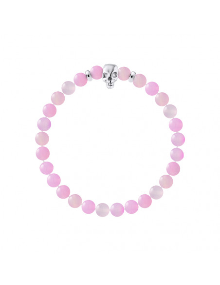Bracelet Tête de Mort et Agate Rose - Argent 925 - SKULLY
