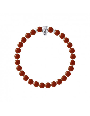 Bracelet Tête de Mort et Agate Rouge - Argent 925 - SKULLY