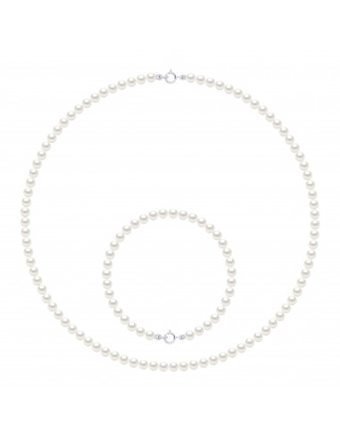 Parures Rang de Perles Collier et Bracelet Perles de Culture 4 mm - Fermoir Or - 8 Coloris - ANGELA