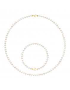 Parures Rang de Perles Collier et Bracelet Perles de Culture 4 mm - Fermoir Or - 8 Coloris - ANGELA