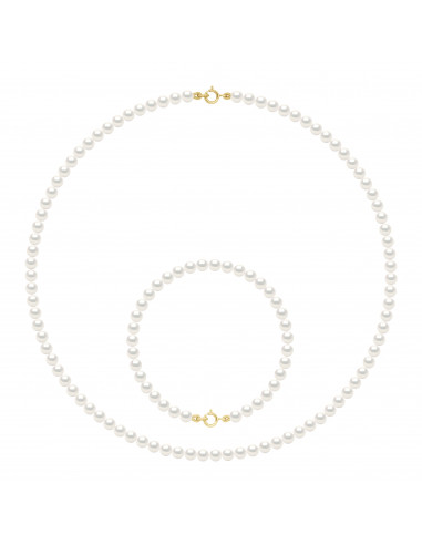 Parures Rang de Perles Collier et Bracelet Perles de Culture 4 mm - Fermoir Or - 8 Coloris - ANGELA