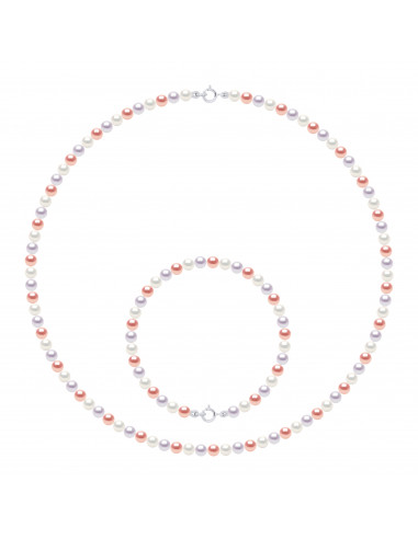 Parures Rang de Perles Collier et Bracelet Perles de Culture 4 mm - Fermoir Or - 8 Coloris - ANGELA