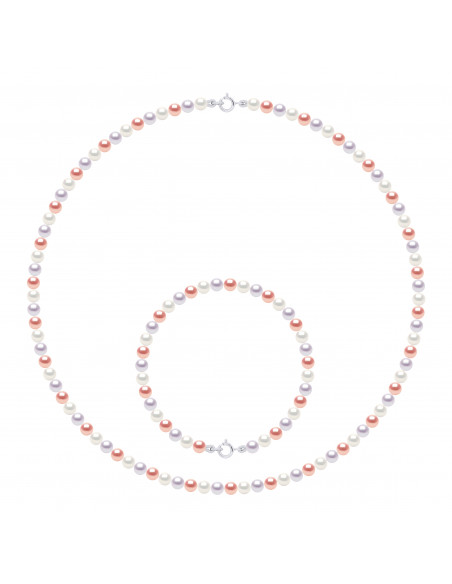 Parures Rang de Perles Collier et Bracelet Perles de Culture 4 mm - Fermoir Or - 8 Coloris - ANGELA