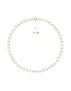 Parure Prestige Or Collier et Boucles d'Oreilles Perles Rondes 7 mm - 3 Coloris - CLELIA