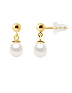 Boucles d'Oreilles Pendantes en Or et Perles de Culture Poires 6 mm - 2 Coloris - WENDY