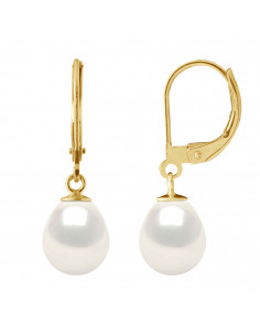 Boucles d'Oreilles Pendantes en Or et Perles de Culture Poires 8 mm - 2 Coloris - DANA
