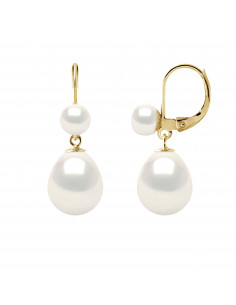 Boucles d'Oreilles Pendantes Duo en Or et Perles de Culture - 2 Coloris - ELISSA