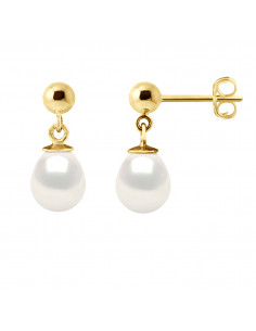 Boucles d'Oreilles Pendantes en Or et Perles de Culture Poires 7 mm - OLGA