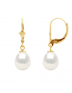 Boucles d'Oreilles Pendantes en Or et Perles de Culture Poires 7 mm - 2 Coloris - KATIA
