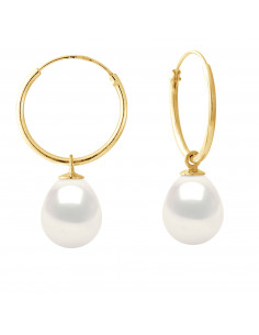 Boucles d'Oreilles Créoles en Or et Perles de Culture Poires 8 mm - 7 Coloris - DARIA