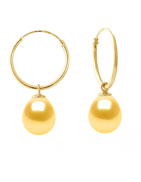 Boucles d'Oreilles Créoles en Or et Perles de Culture Poires 8 mm - 7 Coloris - DARIA
