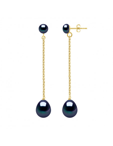 Boucles d'Oreilles Pendantes Doubles en Or et Perles de Culture - 2 Coloris - ELINE