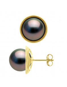 Clous d'Oreilles en Or et Perles de Culture Rondes 9 mm - PAHAA
