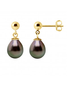 Boucles d'Oreilles Pendantes en Or et Perles de Tahiti Poires 9 mm - MATARAM