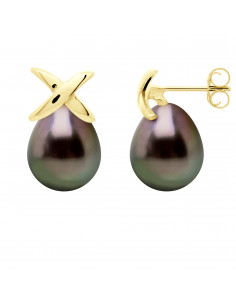 Clavos de oreja de oro y perlas Oval Tahití 8 mm - Banjar