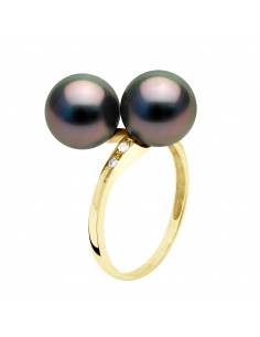 Golden jewelery ring, diamonds and pearls of Tahiti - Nativa