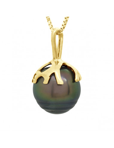 Colgante étnico en Oro y Tahití Pearl Circled 9 mm - Rapanui