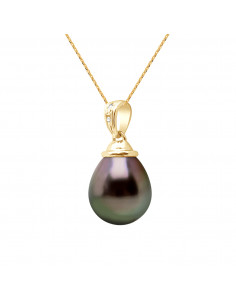 Pendentif en Or, Diamants et Perle de Culture de Tahiti Poire 9 mm - EPOKA