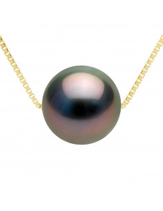 Gold Chain Necklace and Round Tahitian Bead 9 mm - Makano