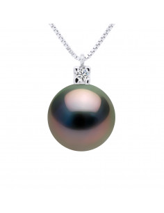 Collier Chaîne en Or, Diamant et Perle de Tahiti Ronde 9 mm - NIRVANA