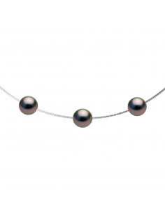 Collier Câble Or Jaune et 3 Véritables Perles de Tahiti