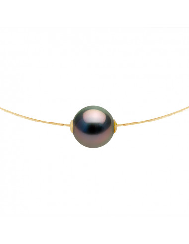 Collier Câble en Or et Perle de Culture de Tahiti Ronde 10 mm - TEORA