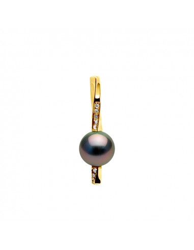 Colgante de oro y diamante con perla redonda de Tahitian 11 mm - Manado