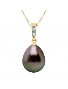 Pendentif en Or, Diamants et Perle de Tahiti Poire 9 mm - OHMAONA