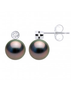 Boucles d'oreilles Diamant, Or et Véritables Perles de Tahiti