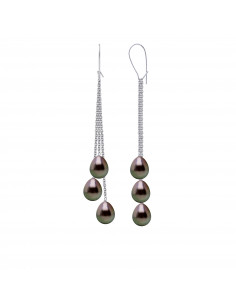 Pendientes de colgantes de oro con 6 cuentas tahitian 8 mm Poir - Magarava