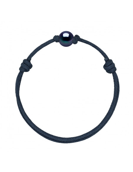 Bracelet Lien Coulissant Perle de Culture Noire 9 mm - 12 Coloris de Cordon - MARY