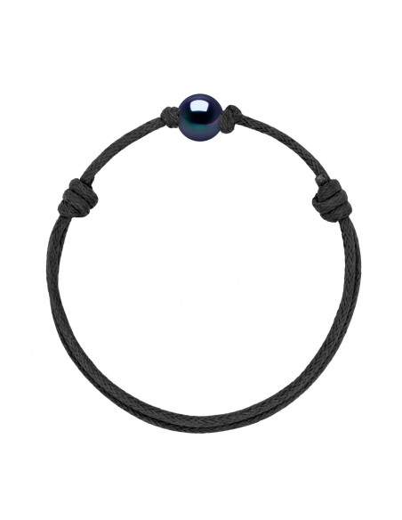 Bracelet Lien Coulissant Perle de Culture Noire 9 mm - 12 Coloris de Cordon - MARY