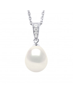 925 silver jewelery necklace, zirconium oxides and 9 mm culture pearl - 2 colors - Liana