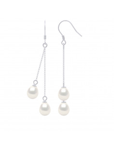 Pendientes de perlas de doble pendión - 3 colores disponibles - Plata 925 - Ella